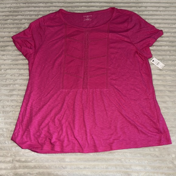 Talbots Tops - TALBOTS Eyelet Neck Crewneck Tee Pink Cotton Lace Short Sleeve 2X NWT $44.50